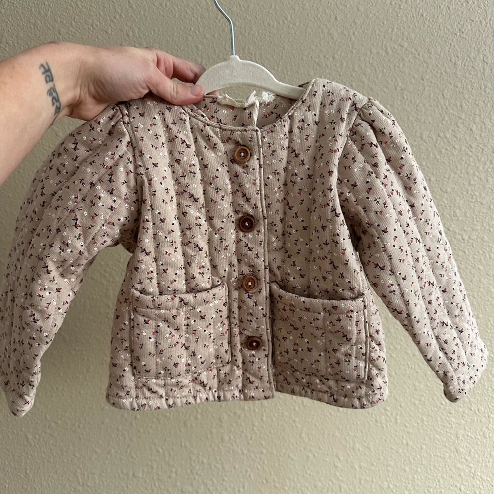 Quilted Floral Quilted Jacket with Wooden Buttons